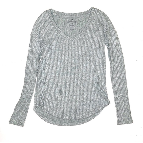 AEO Soft and Sexy Ribbed V Neck Top Sage Green XS - Picture 1 of 6